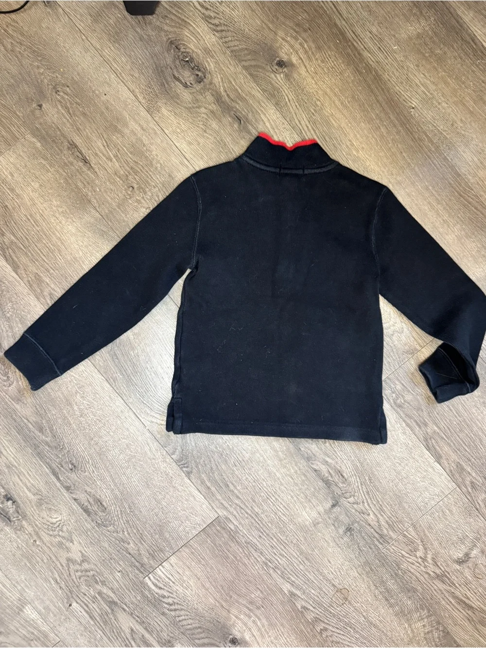 Polo Ralph Lauren Black Quarter-Zip Pullover with Red Pony and Collar Trim